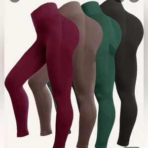 4pcs Solid Color Sports Yoga Pants, High Stretch Running Workout Fitness Tights